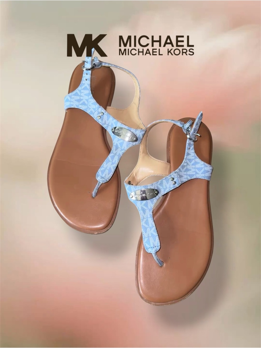 MICHAEL Michael Kors Logo Thong Sandals Light Blue Y2K Resort Chic 9.5M